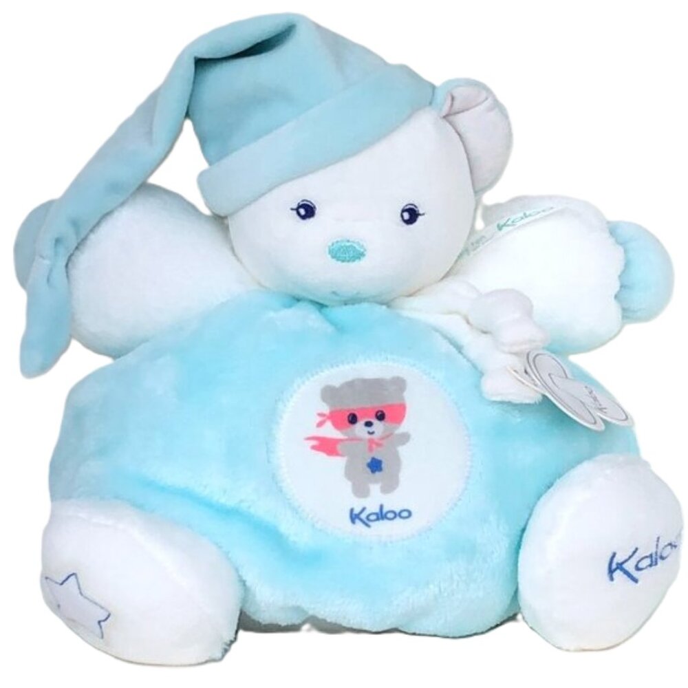 NIB Kaloo Blue Bear /w Cap Plush Stuffed  Animal Imagine Chubby- Medium